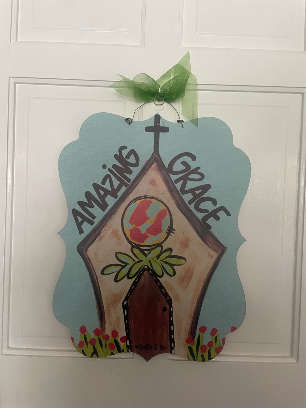 Amazing Grace Church Door Hanger in Light Blue
